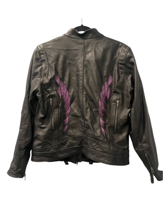 Milwaukee Leather Jackets & Blazers - Milwaukee Leather Women's Jacket L Black Purple Embroidered Winged Motorcycle